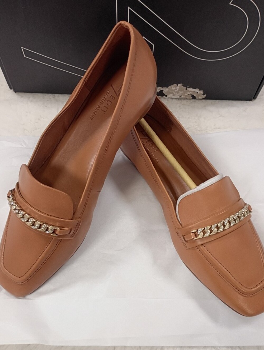 NIB 27 EDIT Naturalizer Clive Chain Loafers - Toffee Brown Leather - Size 8M
